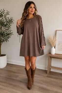 The Rustic Rack Brown Lace-Up Sleeve Dress Size M NWT